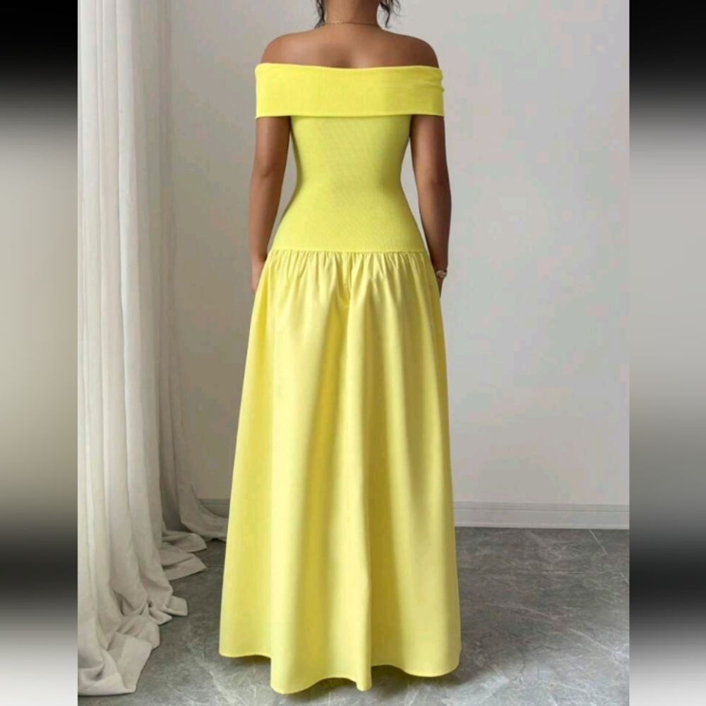 Women Off-Shoulder Plain Long Dress, Elegant - Picture 2 of 4